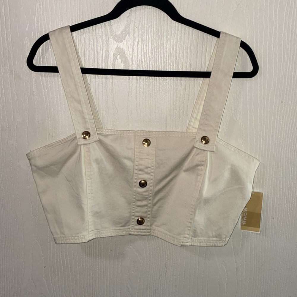 Michael Kors Bone Cropped False Button-Front Top